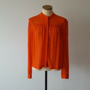 Aritzia Wilfred Silk Button Up Long Sleeve Orange Blouse